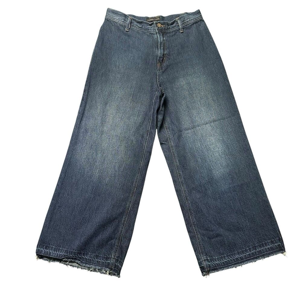 Sincerely Jules Womens 5/27 Wide Leg Jeans Blue High Rise Raw Hem Denim EUC